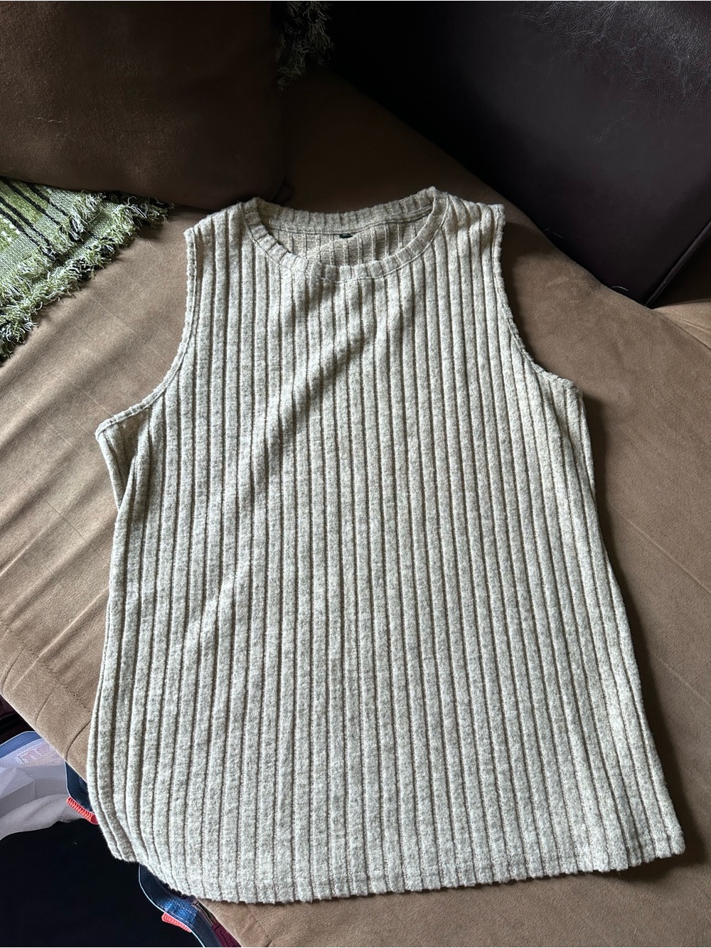 Sleeveless Ribbed Knit Tank Top - Cream